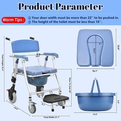 Heavy Duty Bedside Commode Chair Shower Rolling Padded Seat 330lb