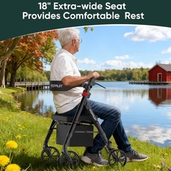 Foldable Rollator Walker with Seat for Seniors Adults Rolling Walker Max 500 lbs