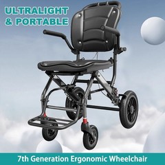 Irtme Ultra Lightweight Foldable Wheelchair，Carbon Steel Frame/Honeycomb Wheels