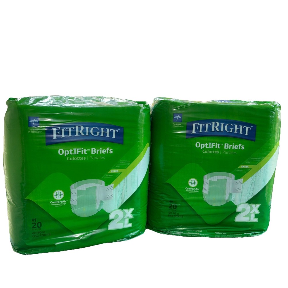 40 Count Medline FitRight OptiFit Extra Briefs Size 2XL (2×20 Count 60-70 Inches