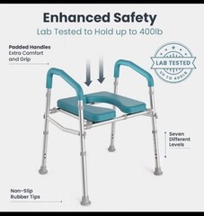 PELEGON Raised Toilet Seat with Handles (400lb) – Adjustable Height & Width Teal