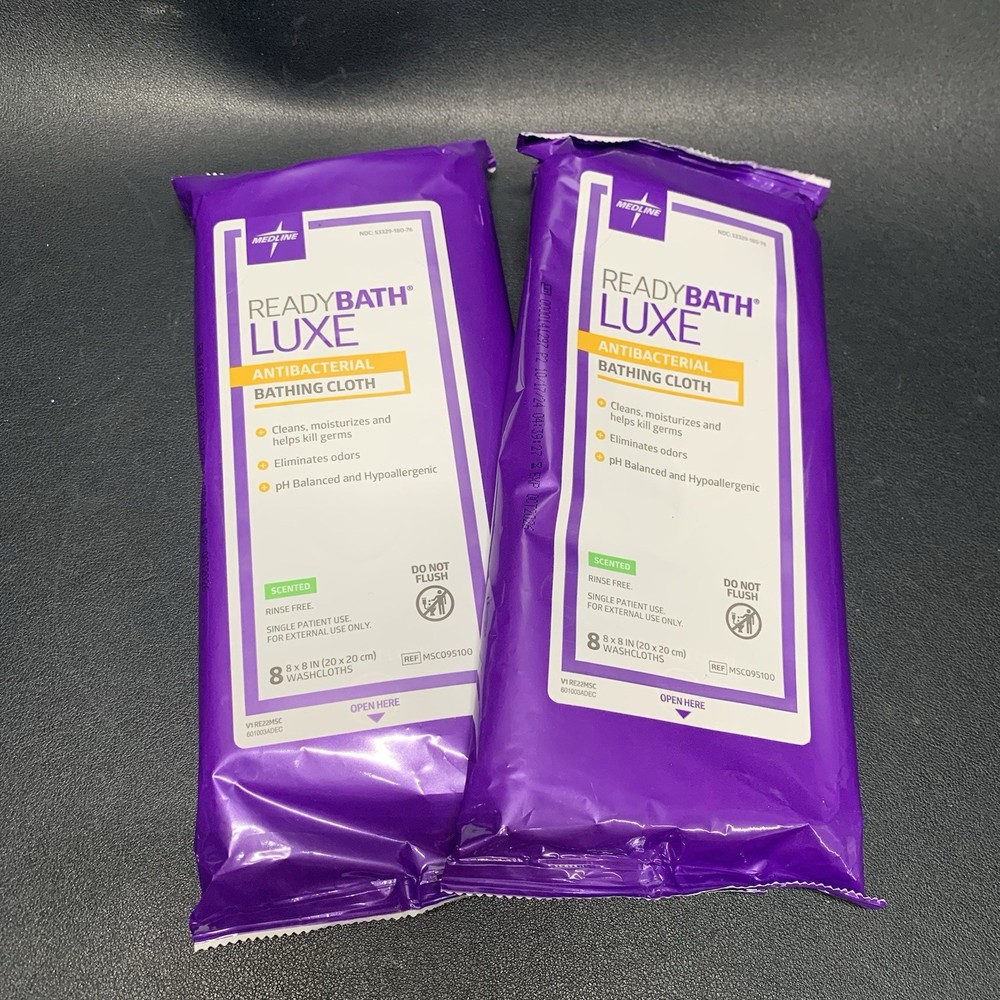 Ready Bath Luxe Antibacterial Rinse Free Bathing Cloth Scented 2 Packs Lot.