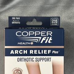 Copper Fit Arch Relief Plus Orthotic Support 1 Pair – One Size, Black Adjustable