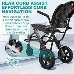 Irtme Ultra Lightweight Foldable Wheelchair，Carbon Steel Frame/Honeycomb Wheels