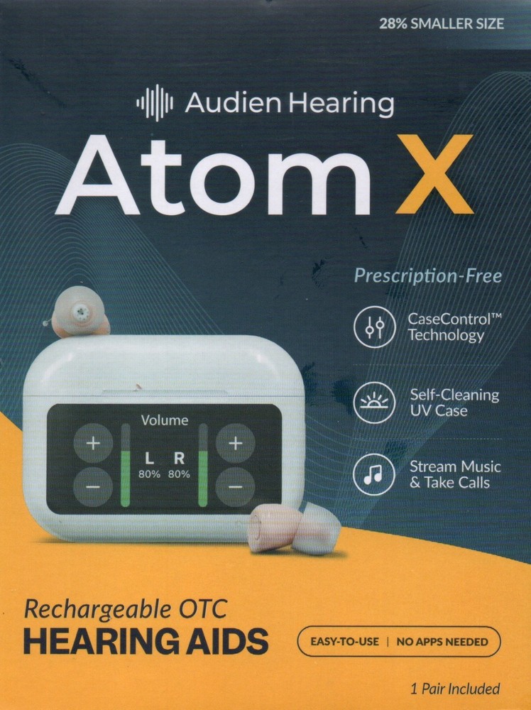 AUDIEN HEARING ATOM X RECHARGEABLE OTC HEARING AIDS BRAND NEW BLUETOOTH