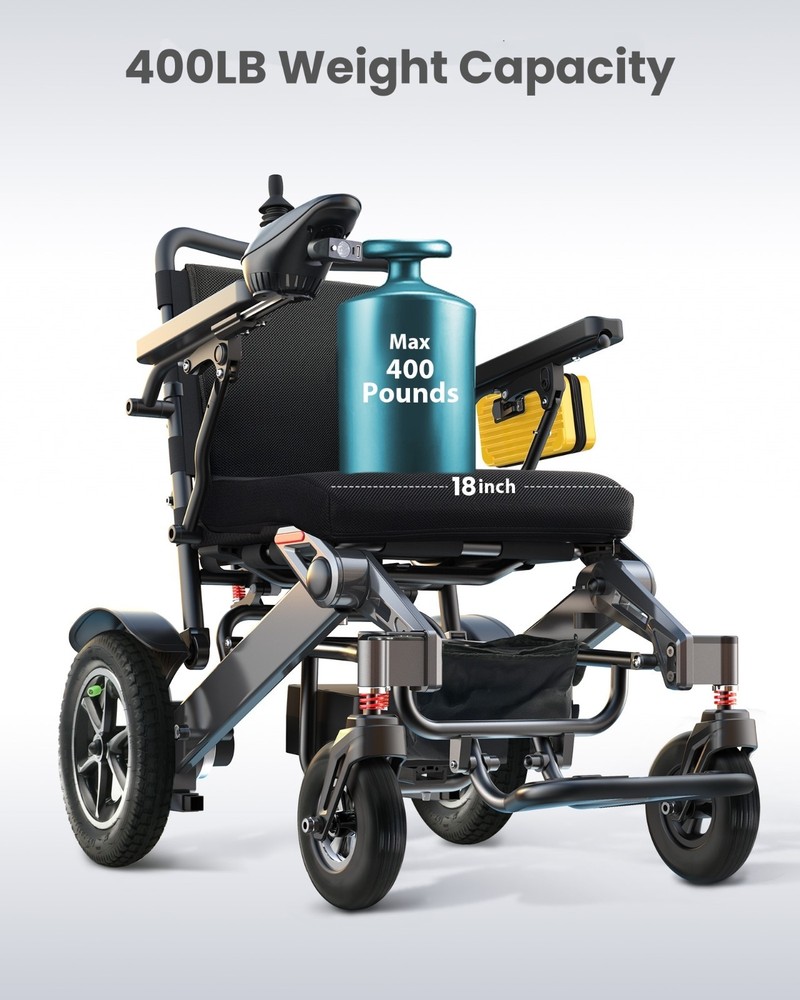 30 Miles Lightweight Foldable Electric Wheelchair for Adults, All-Terrain, Black