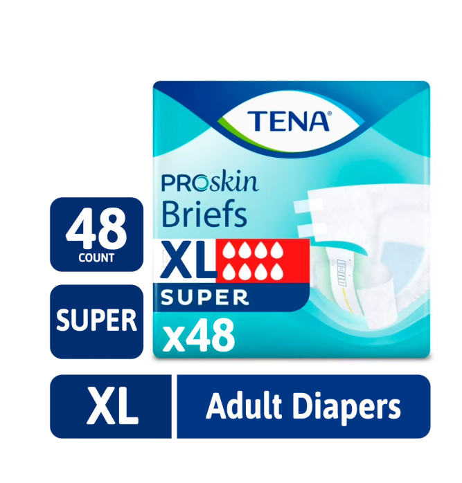 TENA ProSkin Unisex Adult Diapers, Super Absorbency, XL, 48 Count