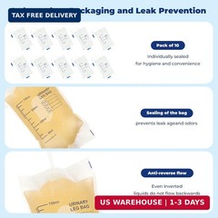 10 Pack Urine Drainage Bags with Adjustable Straps,Anti-Reflux Valve,750ML | T T