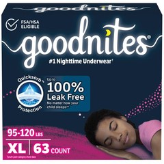 Goodnites Girls‘ Nighttime Underwear XL 95-120 lbs 63 Ct (3 Packs of 21)
