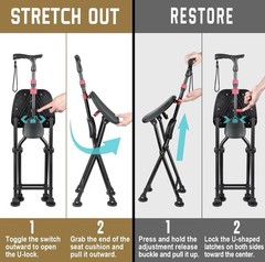 Holds 400 lbs Folding Cane w/ Seat | Durable Stable Walking | 19.69” Seat Height