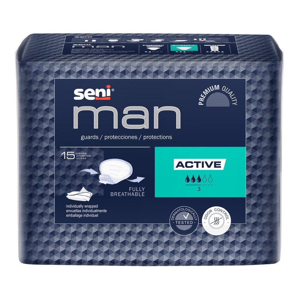 Seni Man Active Guards, for Men, Moderate Absorbency, 8 x 9 x 10 in, 15 ct