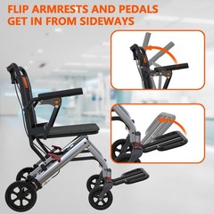 Lightweight Elderly Transport Wheelchair Portable Folding Transport Chair 220LBS