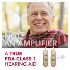 RCA 2-PK OTC Behind-the-Ear Hearing Aid with Rechargeable Stand, Beige