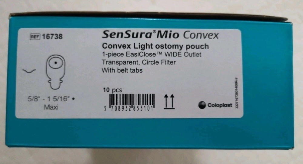 10 Coloplast 16738 SenSura Mio Convex Ostomy pouch 5/8″-1 5/16″ 1BX/10EA Exp6/26