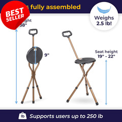 Adjustable Folding Cane Seat Lightweight Walking Stick Black RTL10365-ADJ – US