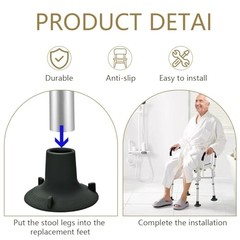 Shower Chair Replacement Feet 4-Pack: 28.6cm Non-Slip Suction 1-1/8” I.D Grey