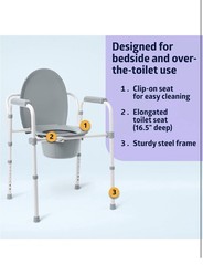 Medline 3-in-1 Steel Bedside Commode, Elongated Seat, 350 lb. Weight Capacity