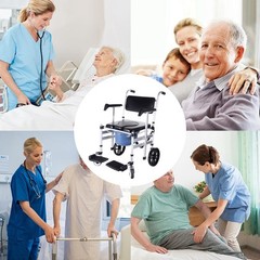 Heavy-Duty Folding Commode Chair W/ Wheels, Shower/Bedroom, Elderly & Disabled–