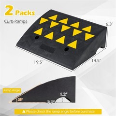 2 Pcs Medium Heavy Duty Rubber Curb Ramp with Drain Channel Reflective Strips