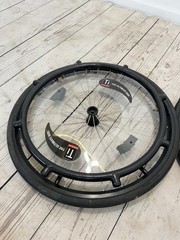 Pair 24″ Quickie TiLite Wheelchair Wheels Solid Tires Projection Handrims Quad