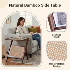 Tiita Rattan Side Table Mid Century Nightstand Bamboo Accent Bedside Tables