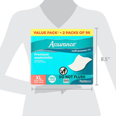 Assurance Disposable and Pre-Moistened Premium XL Washcloths for Adults, 192 ct