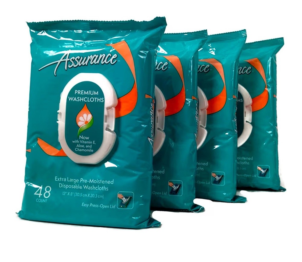 Assurance Premium XL Washcloths for Adults,Disposable & Pre-Moistened (96 Count)
