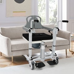 Elderly Transport Wheelchair Adjustable Lift Nursing Chair w/ Toilet Bucket