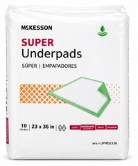 McKesson Super Underpads 23 x 36 Disposable Bed Pads Moderate Absorbency 10 Ct