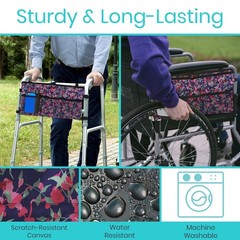 Vive Walker Bag – Accessories Wheelchair Basket Pouch (Water 1, Pink Floral