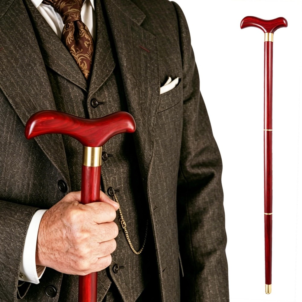 Handcrafted Solid Wood Walking Cane, 3-Section Detachable Brass Joints, Ergon…