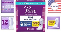 39 Count Incontinence & Postpartum Pads – 7 Drop Ultra Absorbency, Long Length