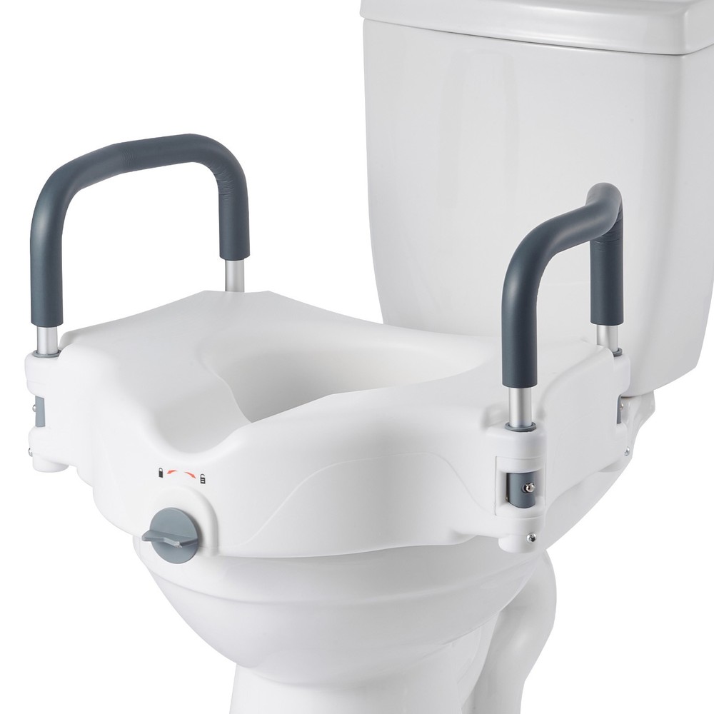 Uimoso Raised Toilet Seat with Arms for Seniors, Adds 5-Inch Height, 300 lbs