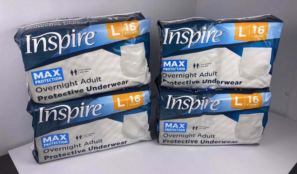Inspire Overnight Incontinence Underwear Men Women, Adult Diapers Large 64 Count