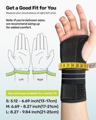 Rakiie Carpal Tunnel Wrist Brace Left Hand Gray 3 Metal Splints Support