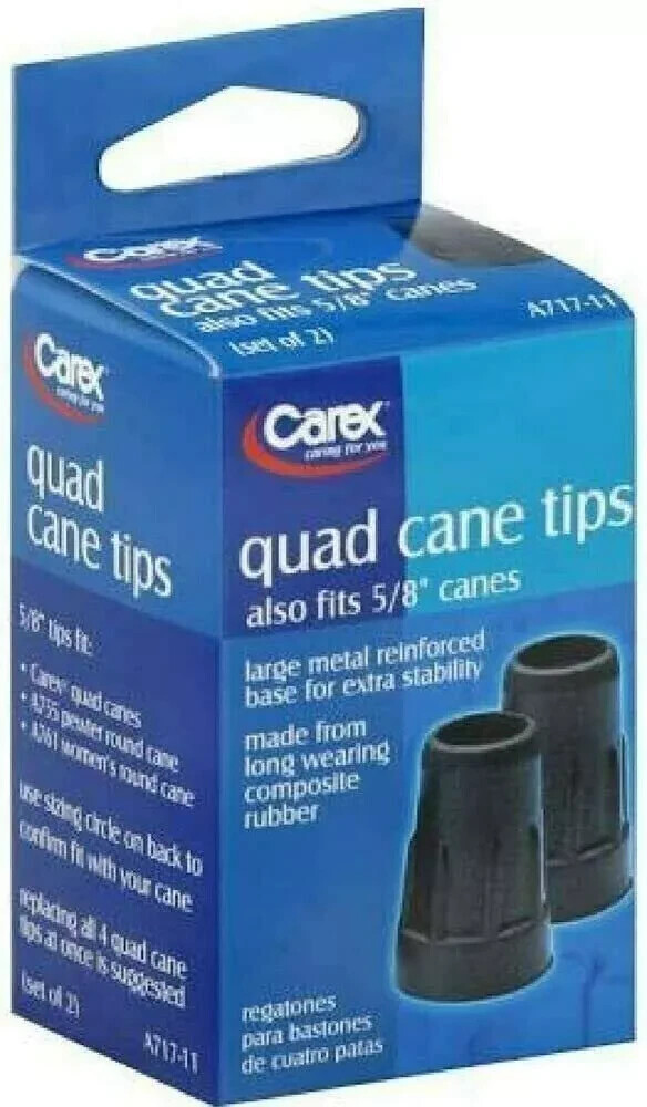 Carex Quad Cane Tips Fits 5/8 Inch – Large Metal Reinforced Base (Set of 2)