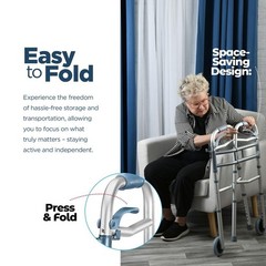 Lightweight Aluminum Walker for Seniors, Adjustable Folding Walker with 2 Wheels