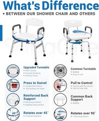 360° SWIVEL Shower Chair Adjustable Non-Slip Bath Seat w/Arms, Backrest Handicap