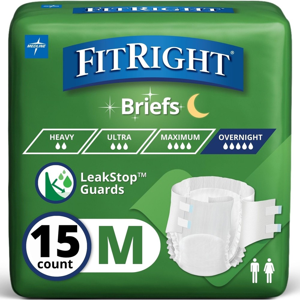 FitRight Adult Incontinence Briefs with Tabs, Extended Wear, Medium, 27″ to 4…