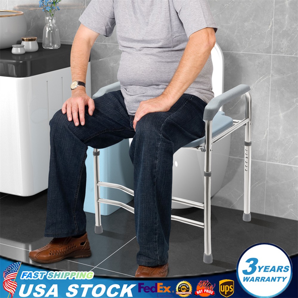 25.2-29.13in Raised Toilet Seat Riser w/ Arms For Elderly Handicap Bathroom USA