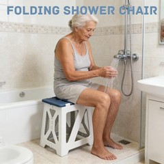 Chirpartti Folding Shower Chair for 13.4″ (L) × 11″ (W) × 15.7″ (H), Blue