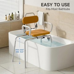 Loyoda Sliding Shower Chair w/ Extra-Wide 360° Swivel seat, Adjustable Height