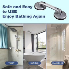 Secure Heavy Duty Shower Grab Bar with Suction Cup – Silver Grey for Seniors
