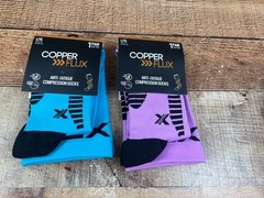 Copper Flux Unisex Compression Socks Blue/Black Pink/Black Size L/XL NWT Lot 2