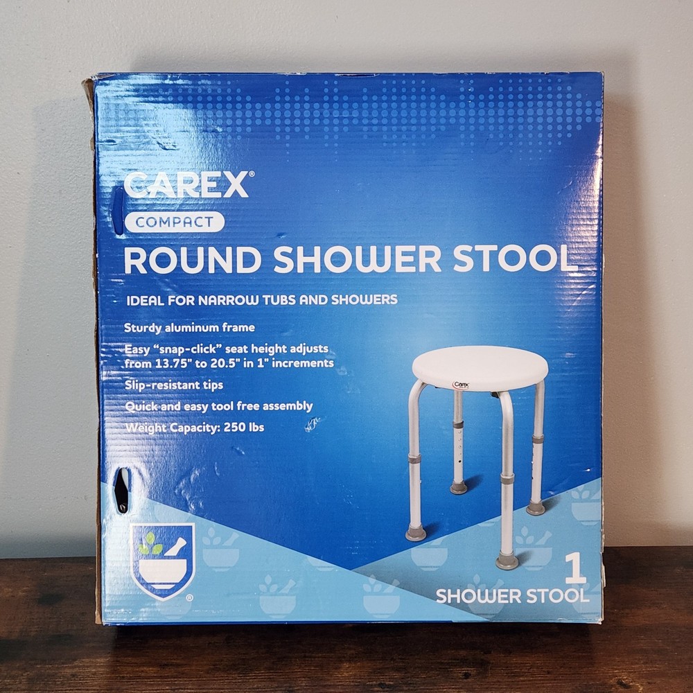Carex Compact Adjustable Height Bath Stool Shower Seat Aluminum Supports 250lbs