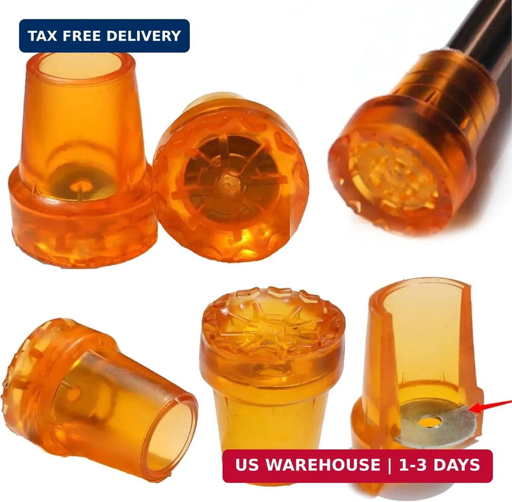 6PCS Heavy Duty Cane Tips and Crutch Tips, 3/4″ 19mm & 7/8″ 22mm Orange Rubber R