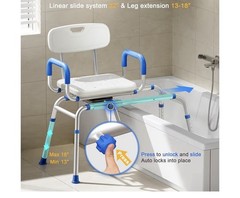 Bluelog Sliding Shower Chair 360° Swivel Padded Seat Extra-Wide Non-Slip