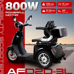 3 Wheels Heavy Duty Mobility Scooters for Seniors 800W 60V 20AH 330lbs 36 Miles