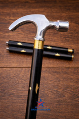 Antique Handle Hercules Hammer Style Brass Walking Stick Chrome Antique Cane