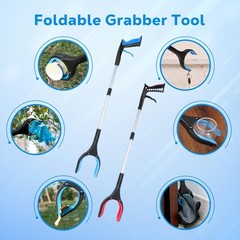 32″ Extra Long Foldable Grabber Tool – Heavy Duty Reaching Aid for Seniors, Tras
